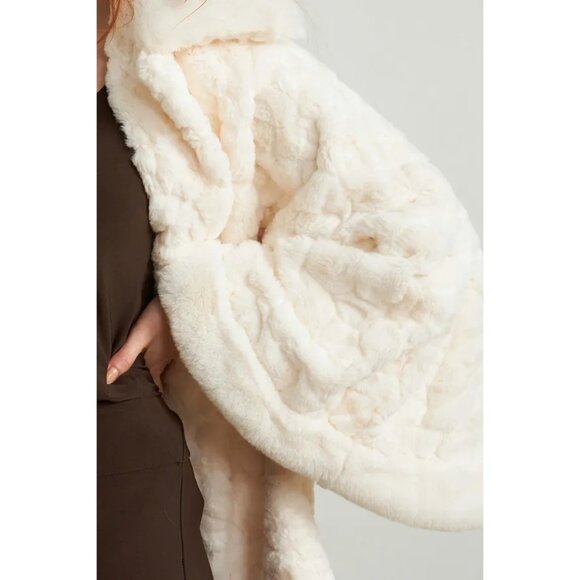 NWT Joseph Ribkoff cream monochromatic pattern textured faux fur cape jacket, S - Picture 7 of 9